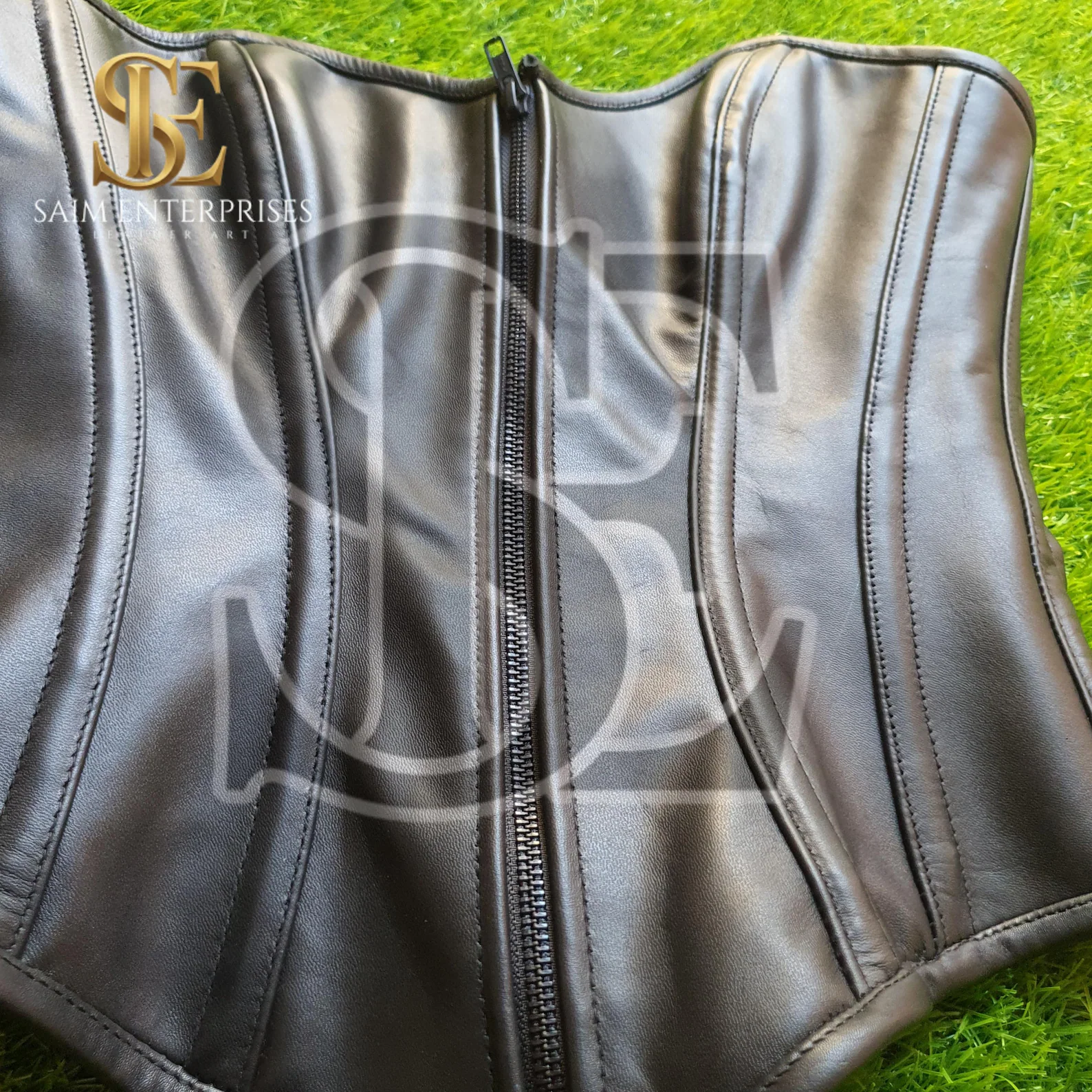 Handmade Front-Zip Overbust Leather Corset Body Shaper - Image 7