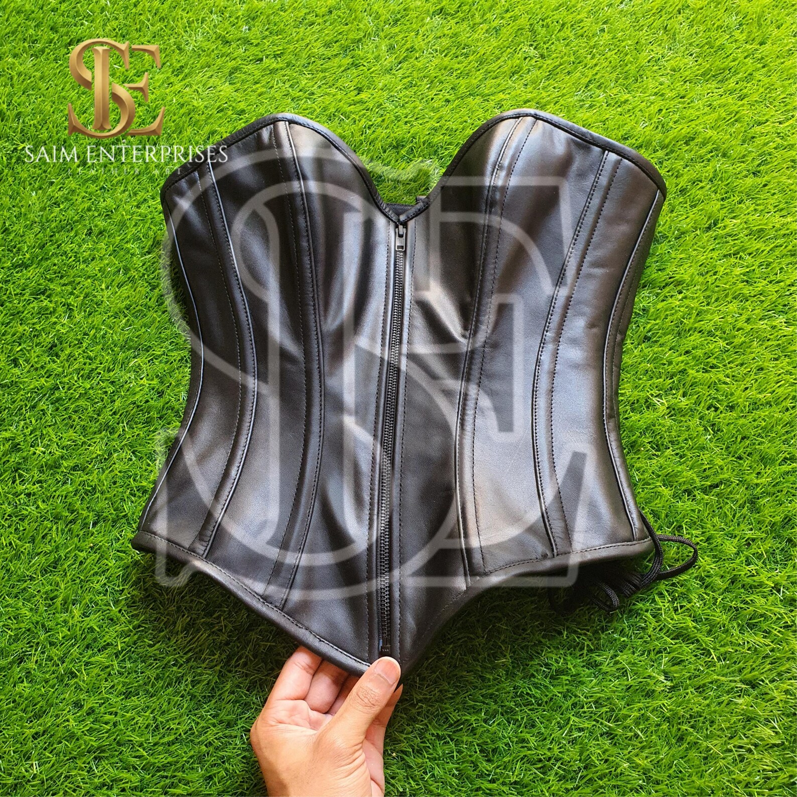 Handmade Front-Zip Overbust Leather Corset Body Shaper - Image 2