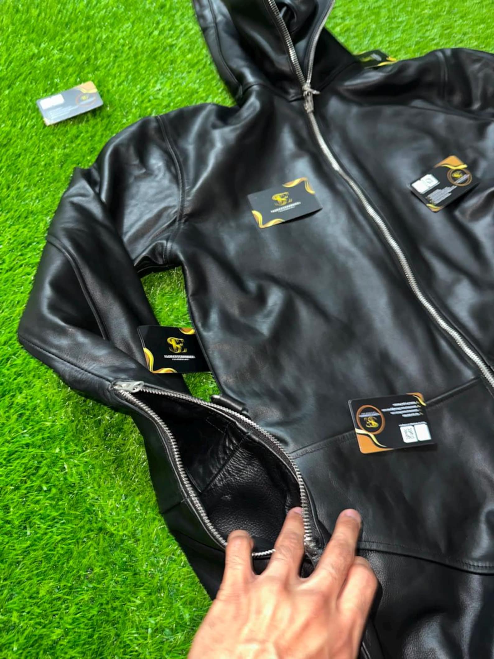 Handmade Black Padded Sheepskin Leather Catsuit - Image 3