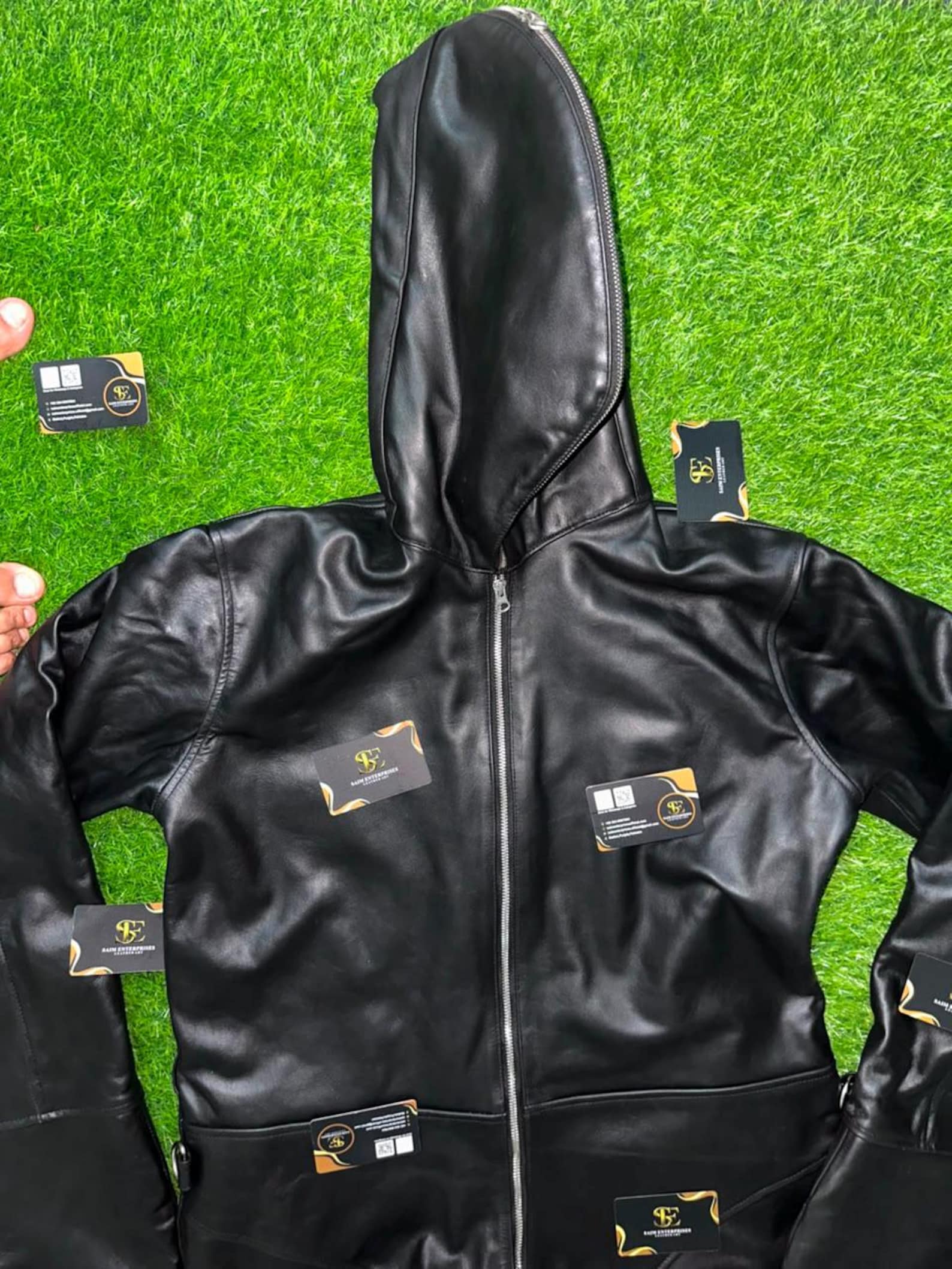 Handmade Black Padded Sheepskin Leather Catsuit - Image 2
