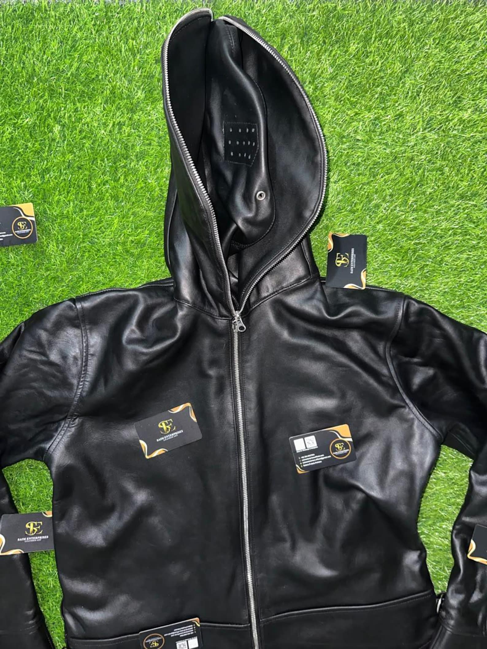 Handmade Black Padded Sheepskin Leather Catsuit - Image 4