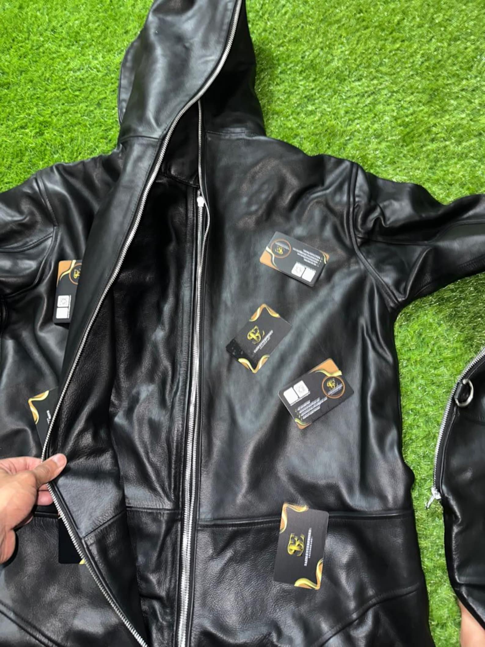 Handmade Black Padded Sheepskin Leather Catsuit - Image 13