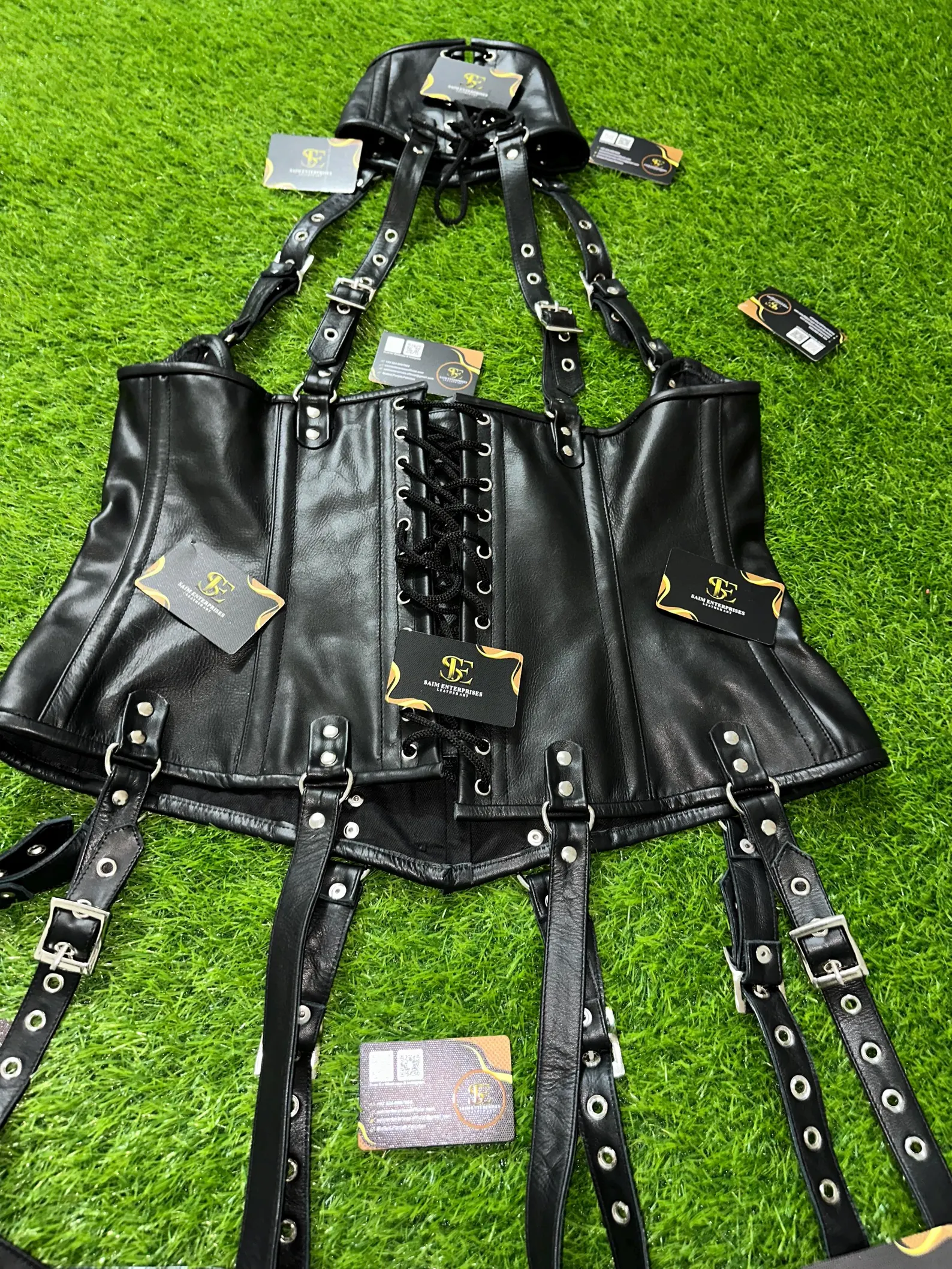 Handmade Black Leather Gothic Underbust Corset - Image 6