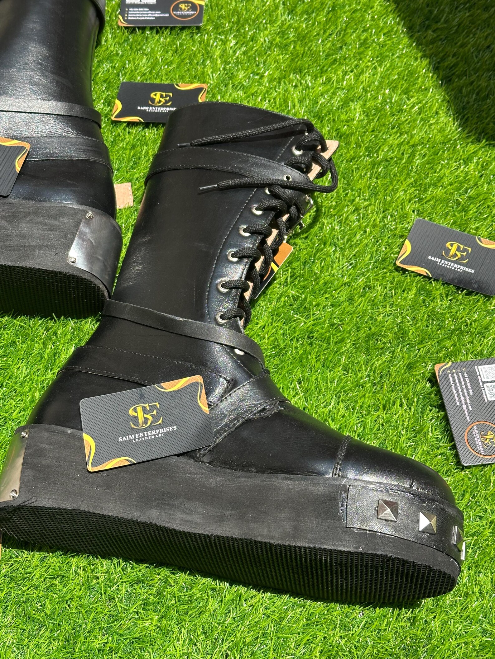 Artisan Crafted Black Heavy-Duty Leather Punk Boots - Image 5