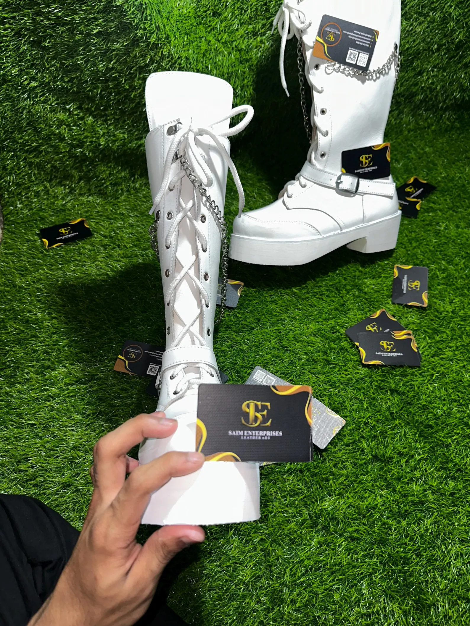 Handmade Gothic Wedge Punk Knee-High Platform Boots - Image 11
