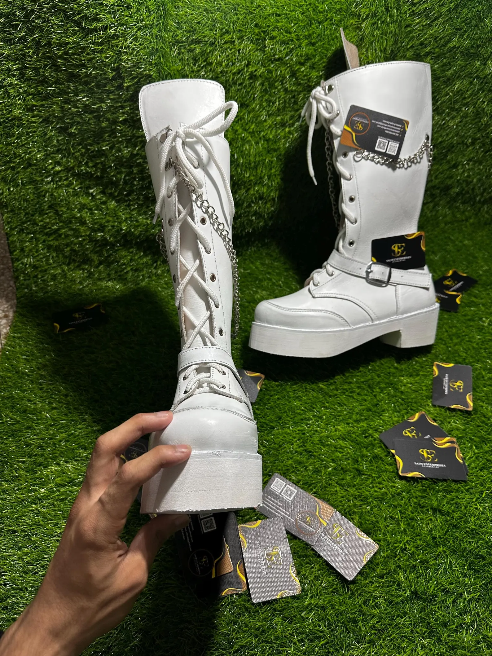 Handmade Gothic Wedge Punk Knee-High Platform Boots - Image 12