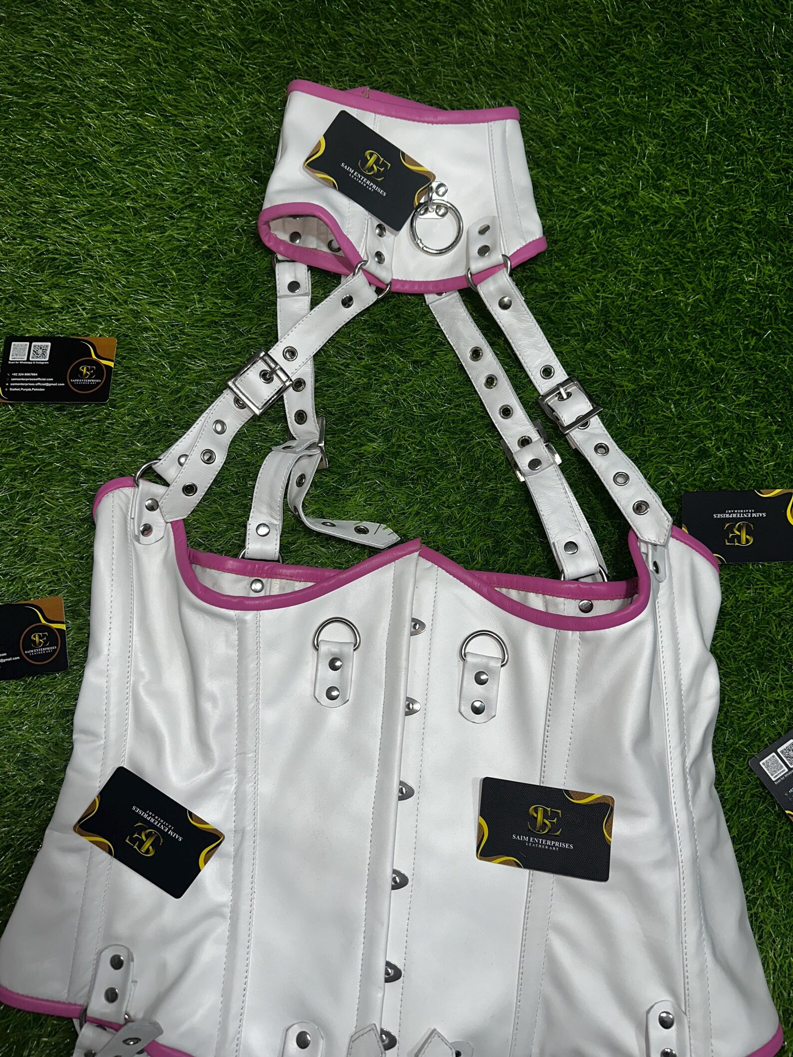 Handmade White Leather Underbust Corset & Thigh Harness - Image 6