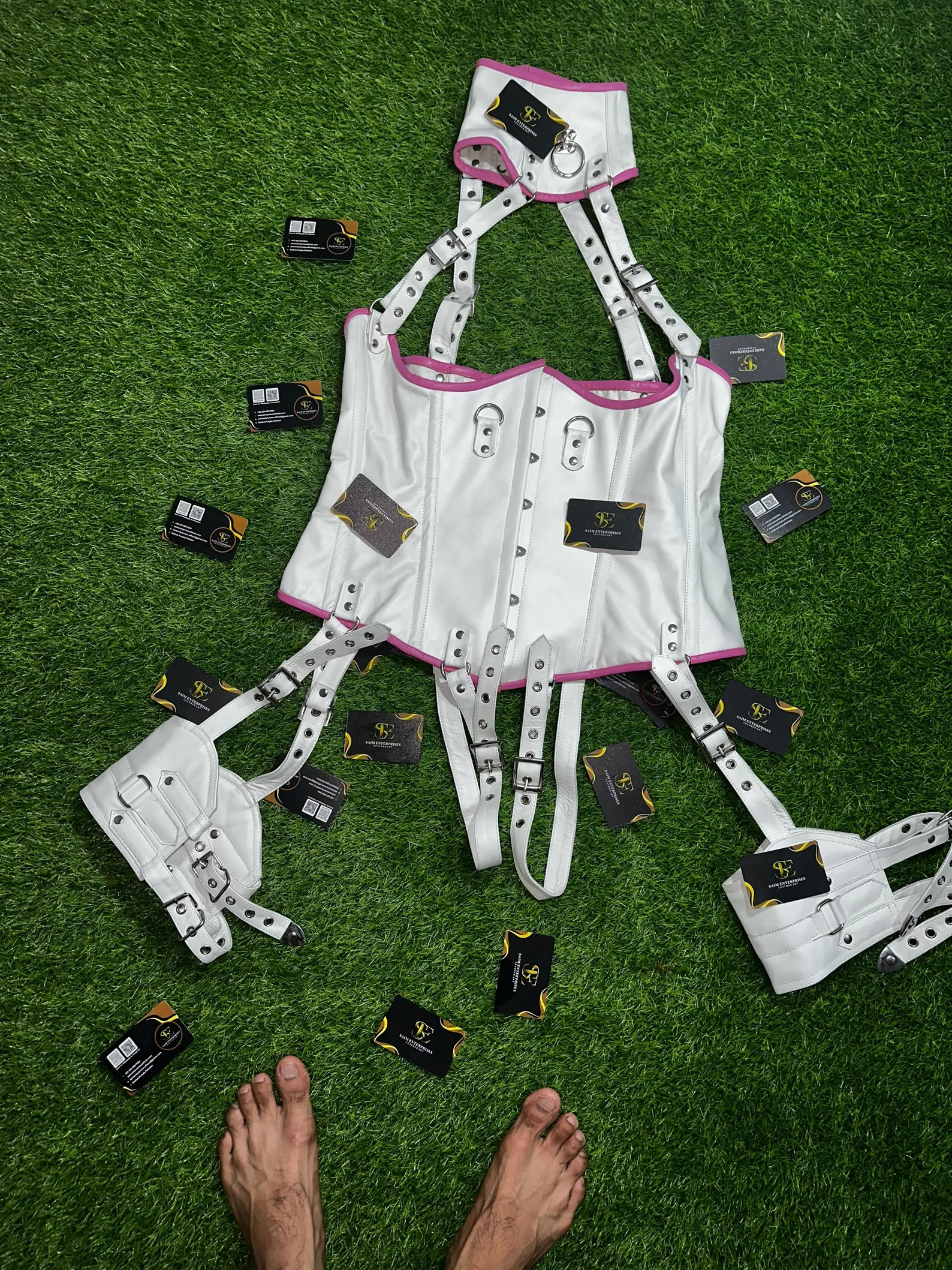 Handmade White Leather Underbust Corset & Thigh Harness - Image 2
