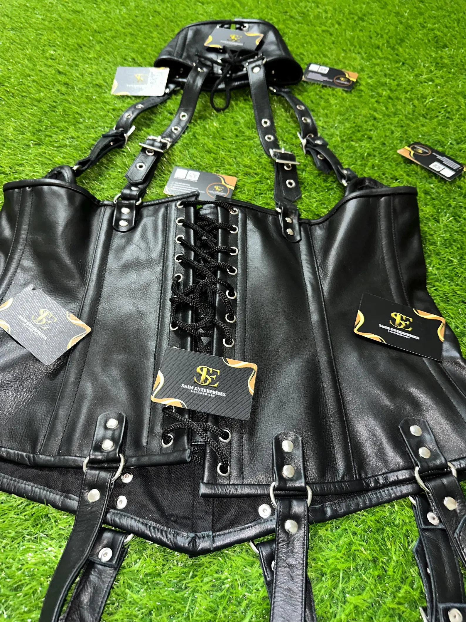 Handmade Black Leather Gothic Underbust Corset - Image 16