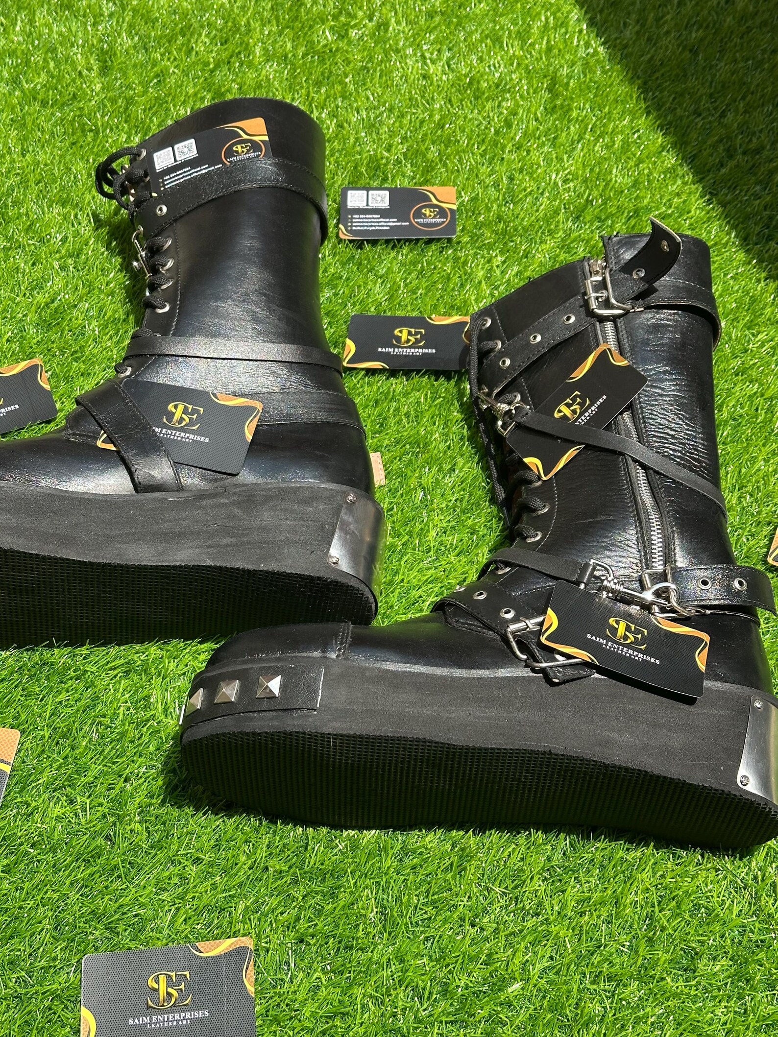 Artisan Crafted Black Heavy-Duty Leather Punk Boots - Image 4