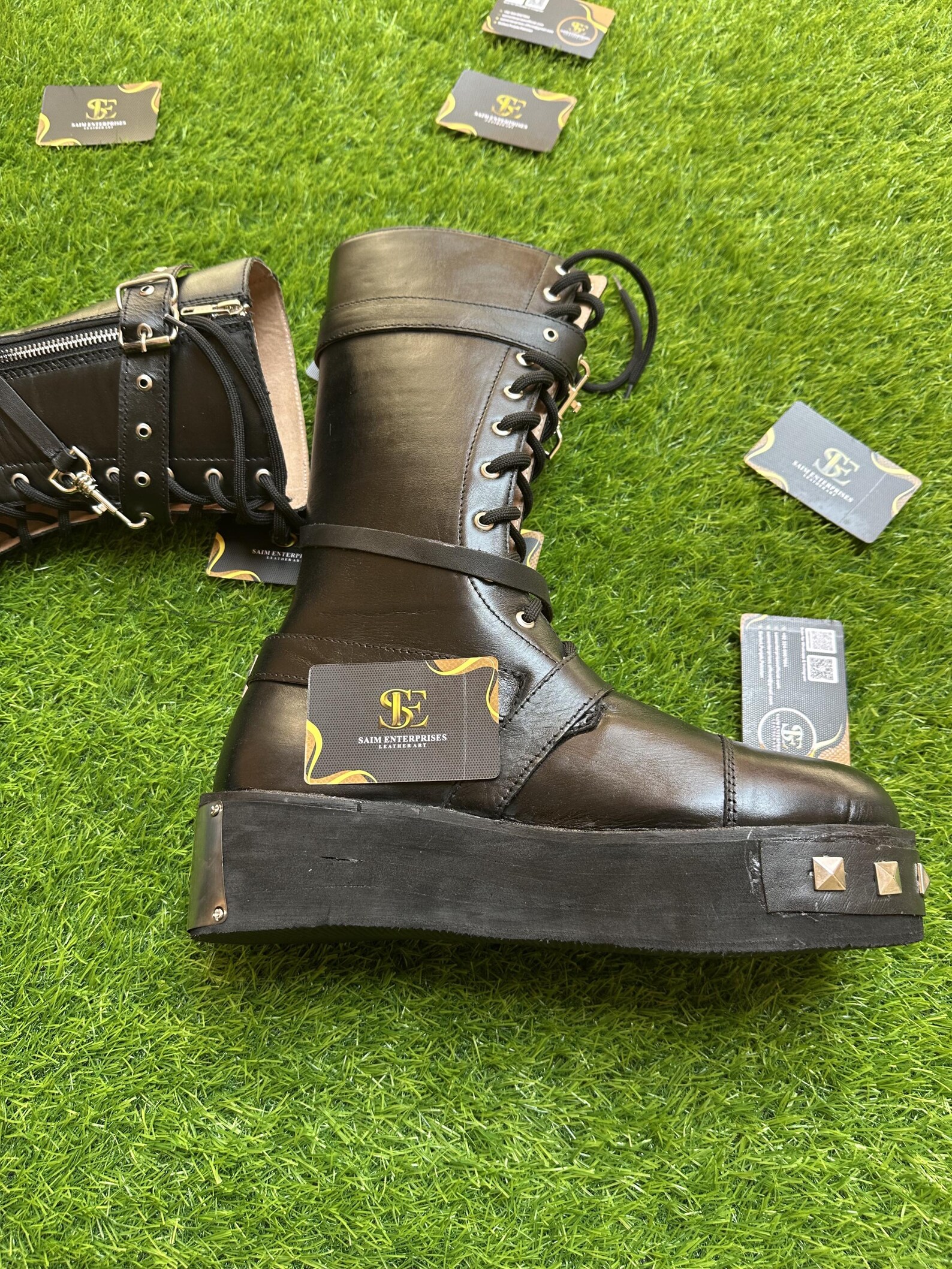 Artisan Crafted Black Heavy-Duty Leather Punk Boots - Image 10