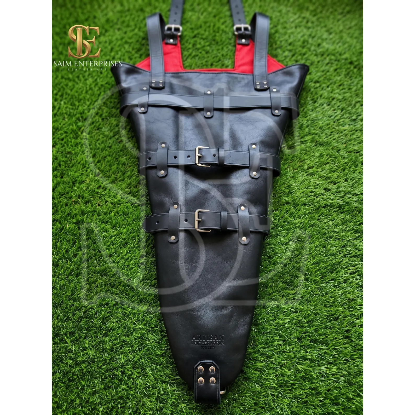 Custom Genuine Leather Arm Binder with Contrast Red Padded Lining - Image 3