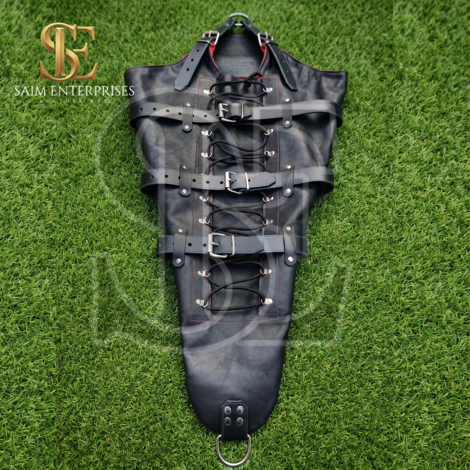 Custom Genuine Leather Arm Binder with Contrast Red Padded Lining - Image 2