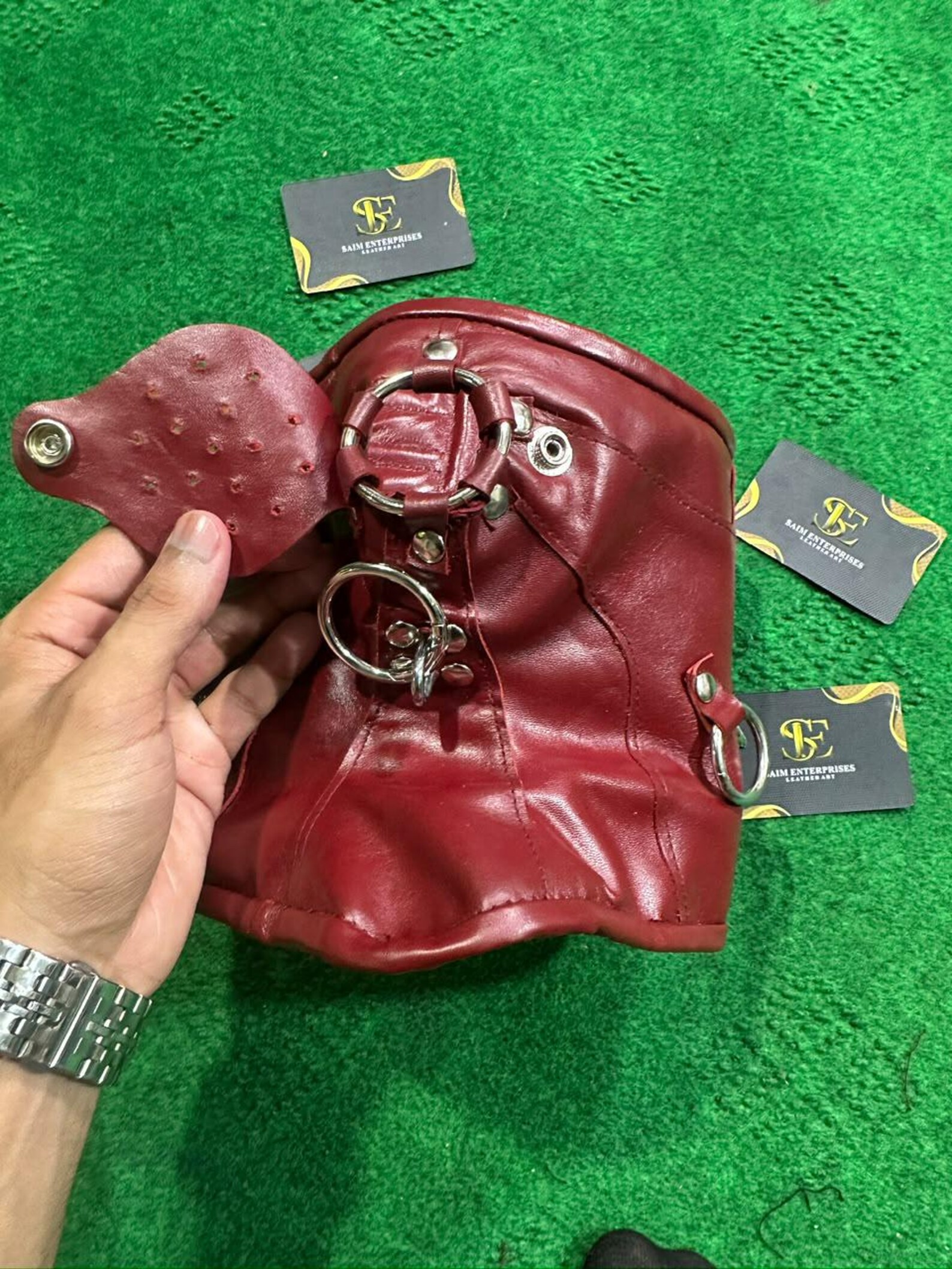 Steampunk Red Leather Detachable Mouth Panel Neck Collar - Image 8
