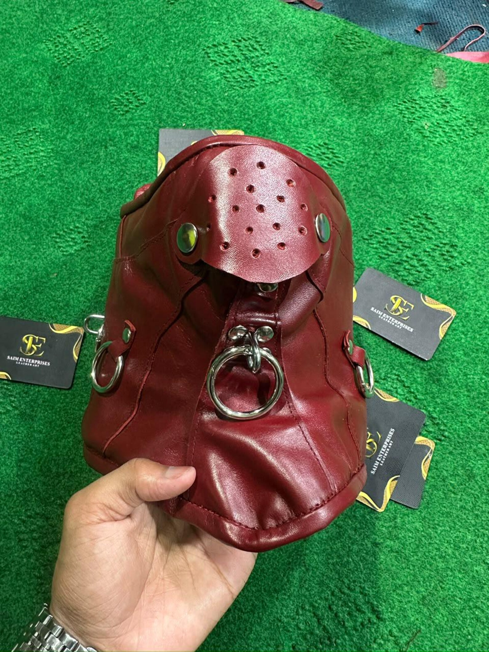 Steampunk Red Leather Detachable Mouth Panel Neck Collar - Image 9